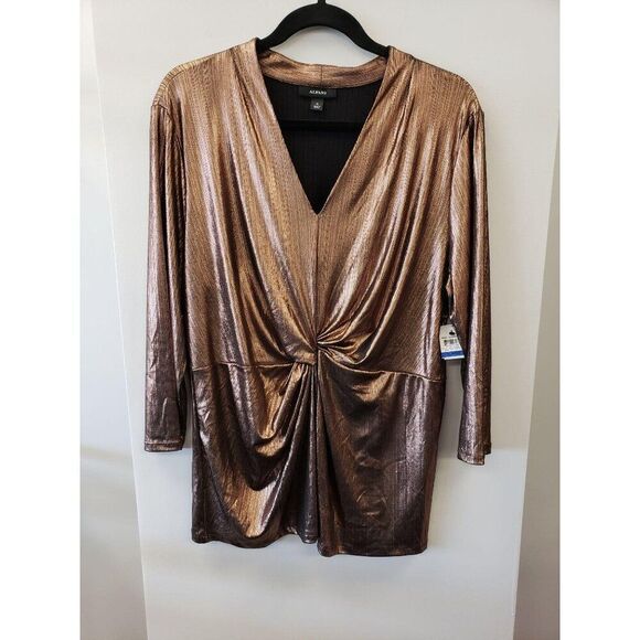 Alfani Gold Black Metallic Night Out Stretchy Blouse Top XL NEW - Picture 1 of 4
